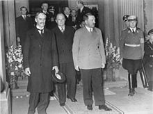 Chamberlain and Hitler leave the Bad Godesberg meeting, 1938