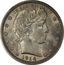 1914 Barber Quarter NGC AU58 Obverse.png